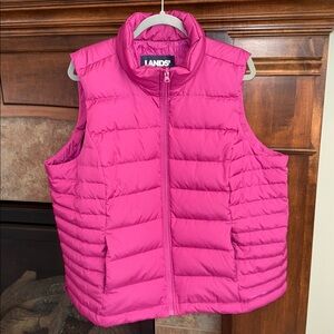 Lands End down filled magenta pink puffer vest size 1X Barbie bright cheerful